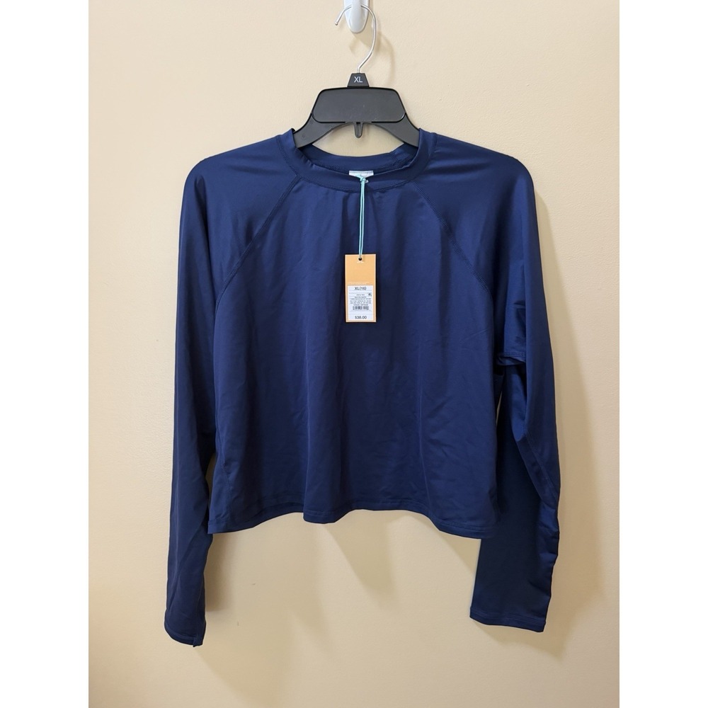 Kona Sol Women's Long Sleeve Crop Rash Guard UPF 50+ - Blue Size: XL (16) NWT